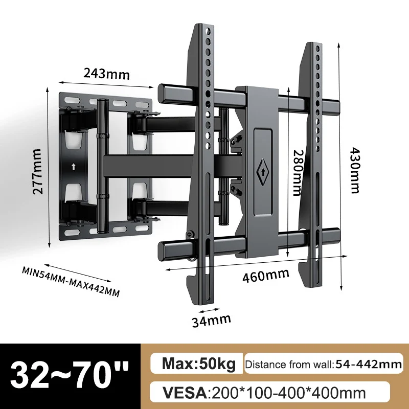 Full Motion Retractable LCD Bracket TV Wall Mount Tilting Swivel Wall Stand Adjustable Mount Arm Fit for 32-70