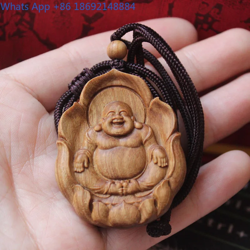 Hand Carved Sandalwood Buddha Pendant for Men Vintage Style Artisan Craft