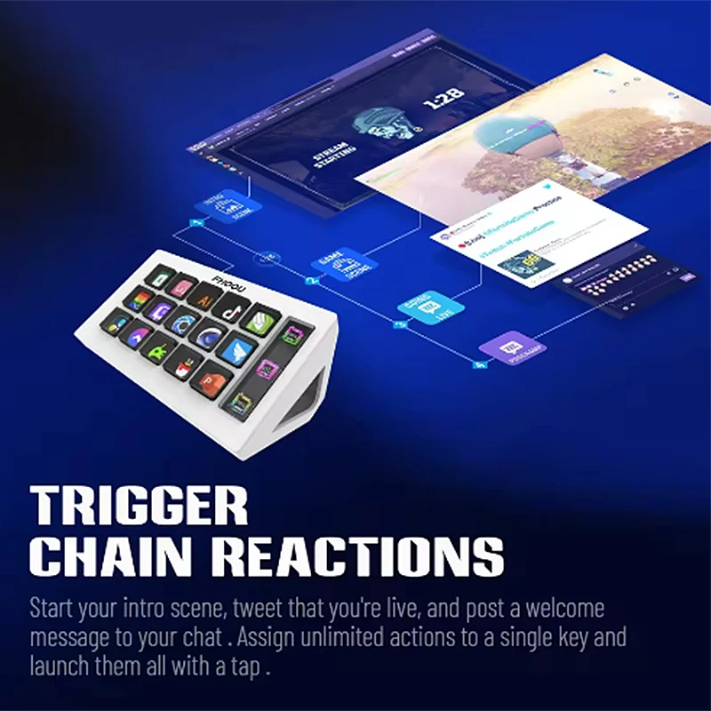 لوحة مفاتيح بصرية صغيرة من StreamDeck مكونة من 15 مفتاحًا، زر LCD لإنشاء المحتوى المباشر، زر مخصص لهدايا Win/MacOS