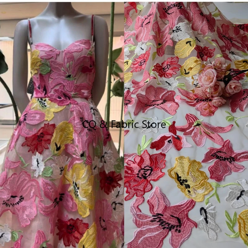 

Large Flower Embroidery Mesh Lace Fabric Fashion Fabric for Dress Designer Fabric