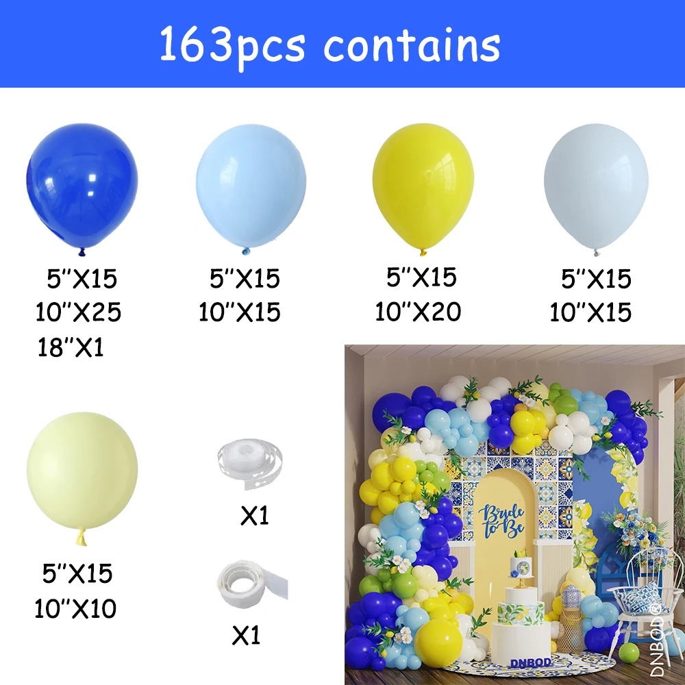 163pcs Royal Blue Yellow Balloon Garland Arch Kit for Baby Shower Birthday Graduation Party Decor Bride To Be Wedding Backdrop