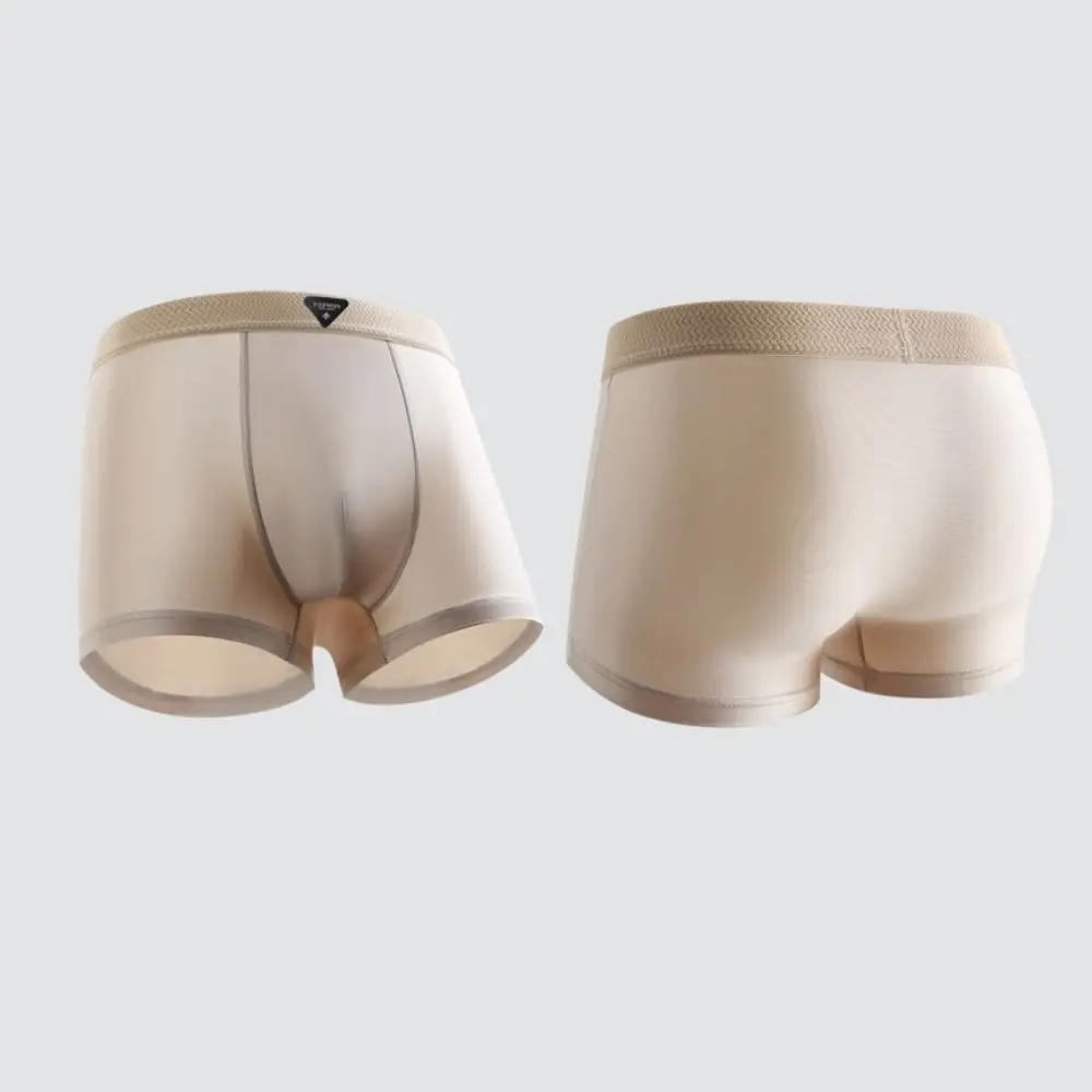 4PCS Comfortable Thin Satin Silk Boxer Briefs Seamless Underpants Ice Silk Boxers Lingerie Mid Waist Underwear for Men Men