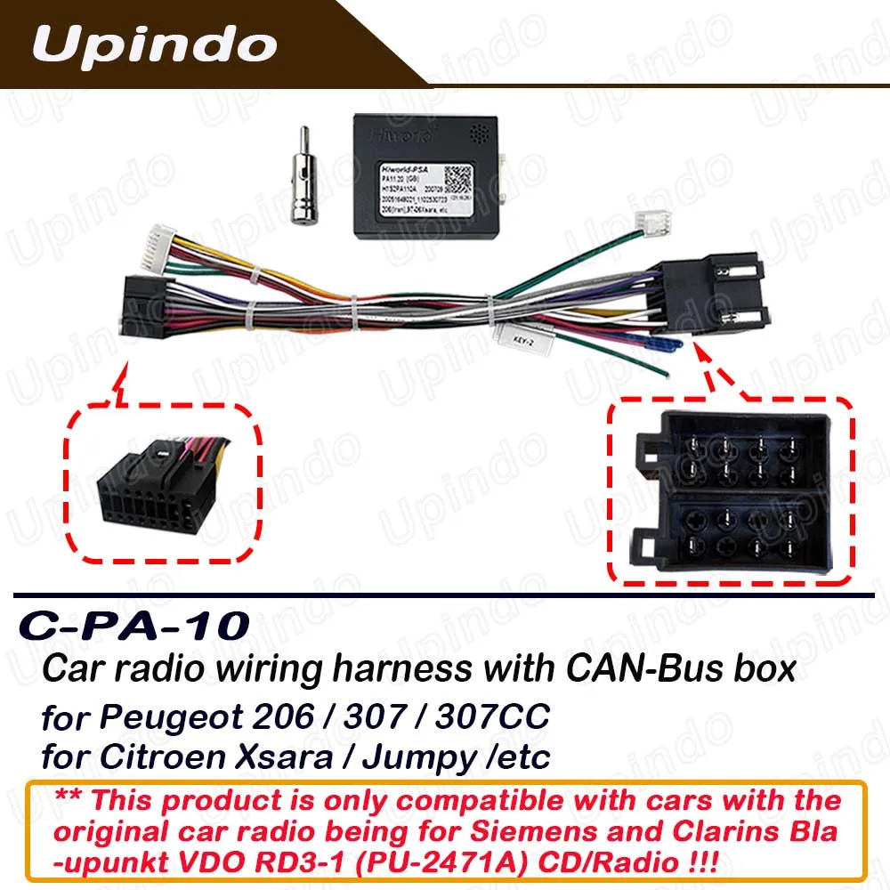 For Peugeot Citroen Radio Wiring Harness Adapter with CAN-Bus Box Decoder for 206 307 Xsara Jumpy Car Stereo