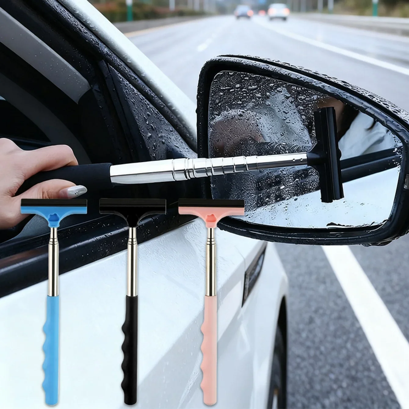 Telescopic Car Rearview Mirror Wiper Portable Water Cleaner Rod for Auto Glass