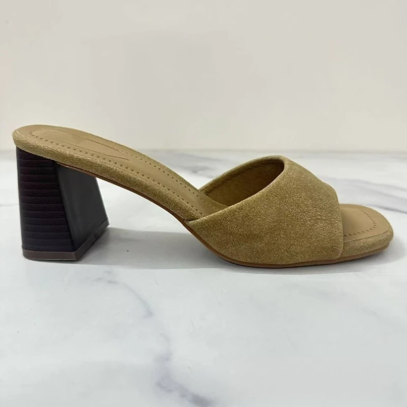 2025 Elegant Block Heels Women Summer Sandals Pointed Toe Slingbacks Sexy Thin Strap Suede Brand Design Dress Office Lady Shoes view 2