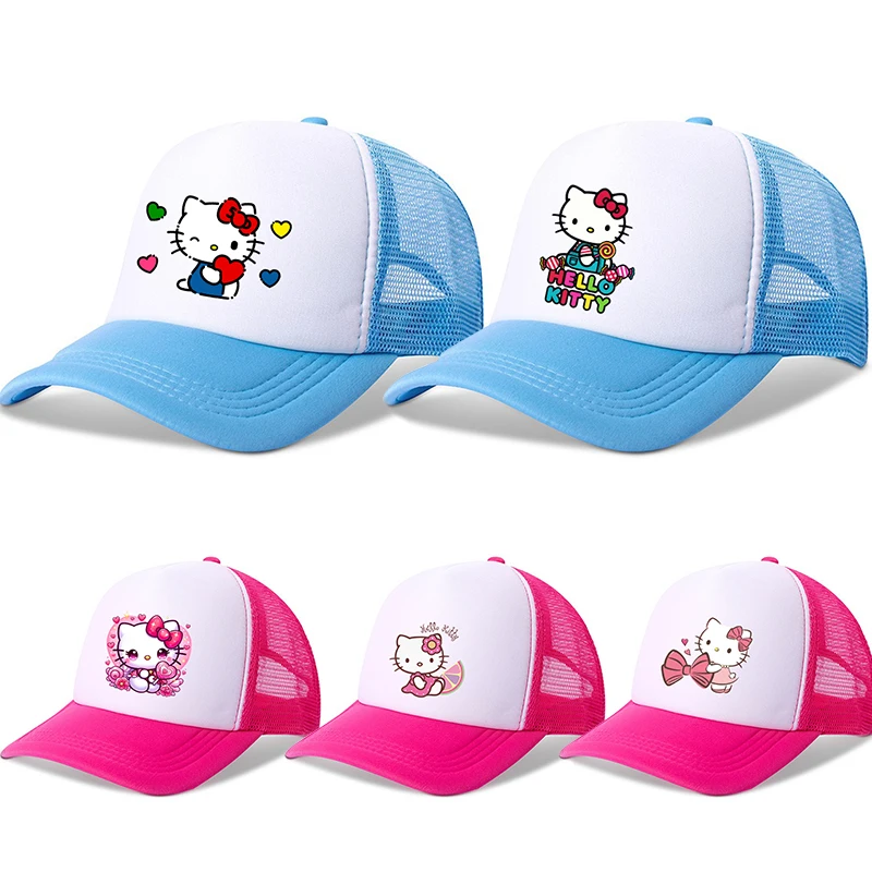 

Hello Kitty Children Baseball Cap Adjustable Trucker Flat Visor Cap Snapback Mesh Boy Girl Casual Sun Summer Cartoon Hat Gift