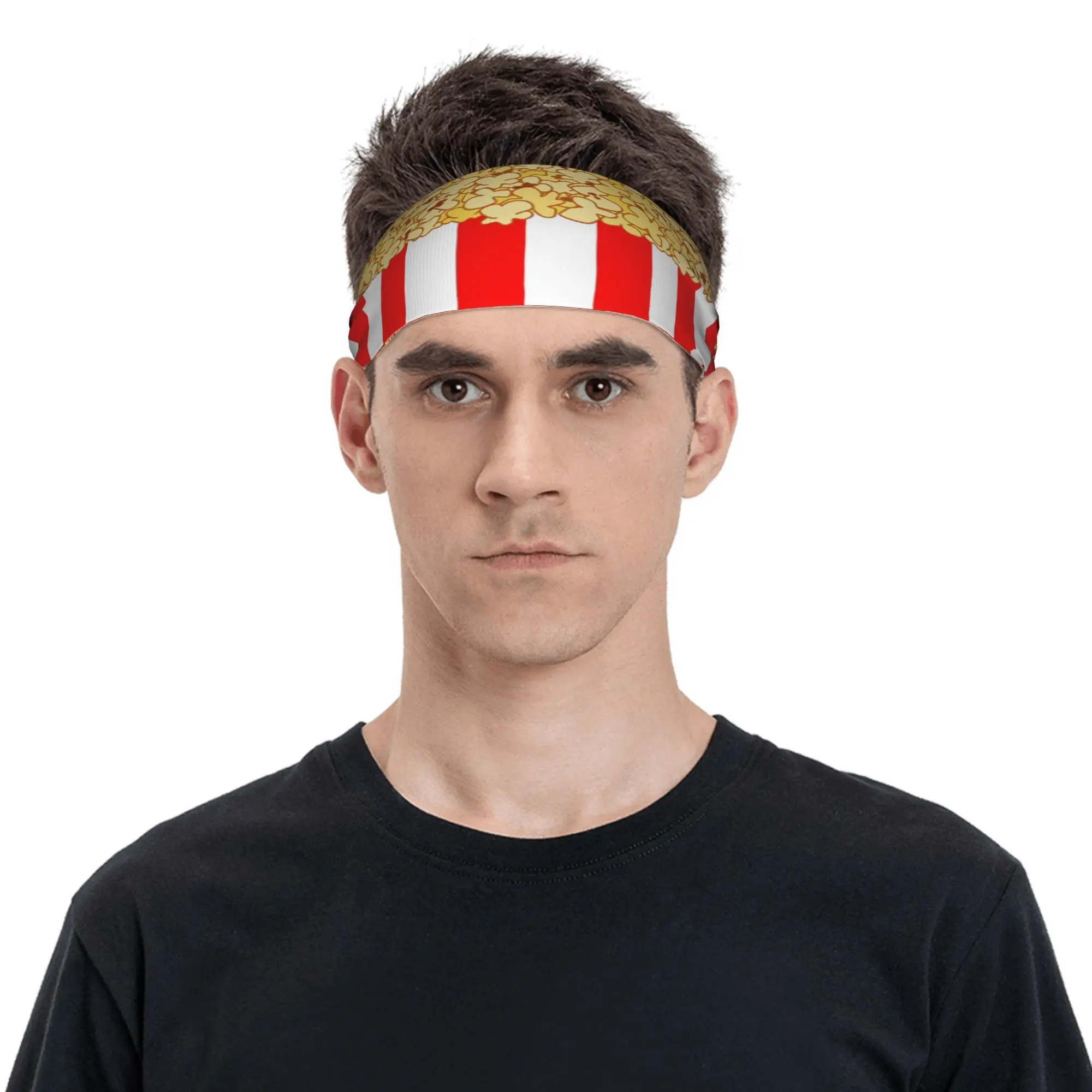 Fun Popcorn Print Headband Sweat Absorbent Sports Hairband for Running Yoga Fitness Elastic Non-slip Food Themed Unisex view 3