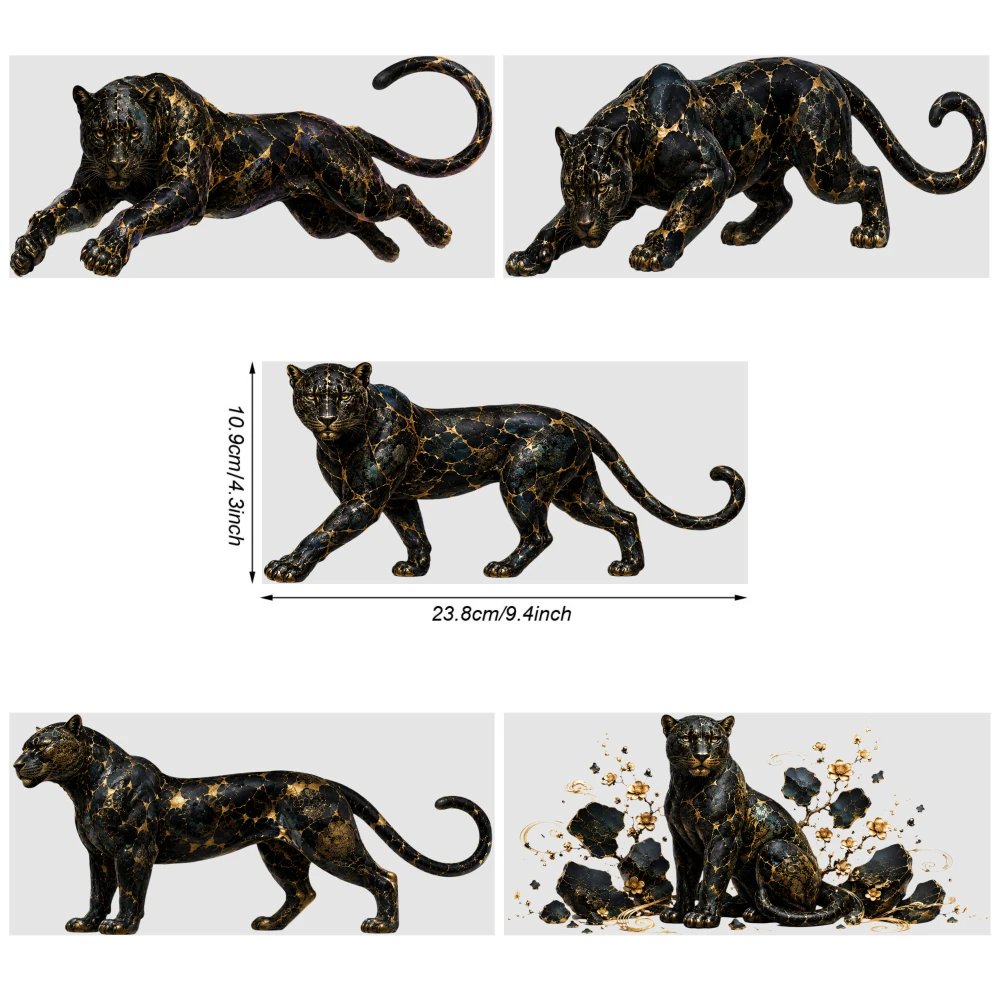 5 Sheets Black Gold Leopard UV DTF Stickers Waterproof Rub on Transfers DIY Water Bottle Glass Cups Decoration
