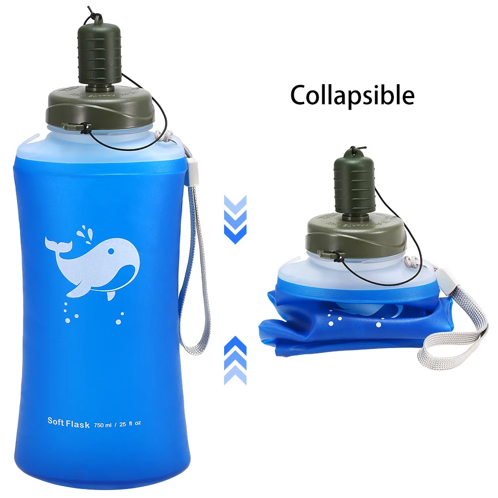 Soft TPU Collapsible Water Bottle, Large Volume, Hiking, Camping, Cycling, Running, Outdoor Sports, 750ml