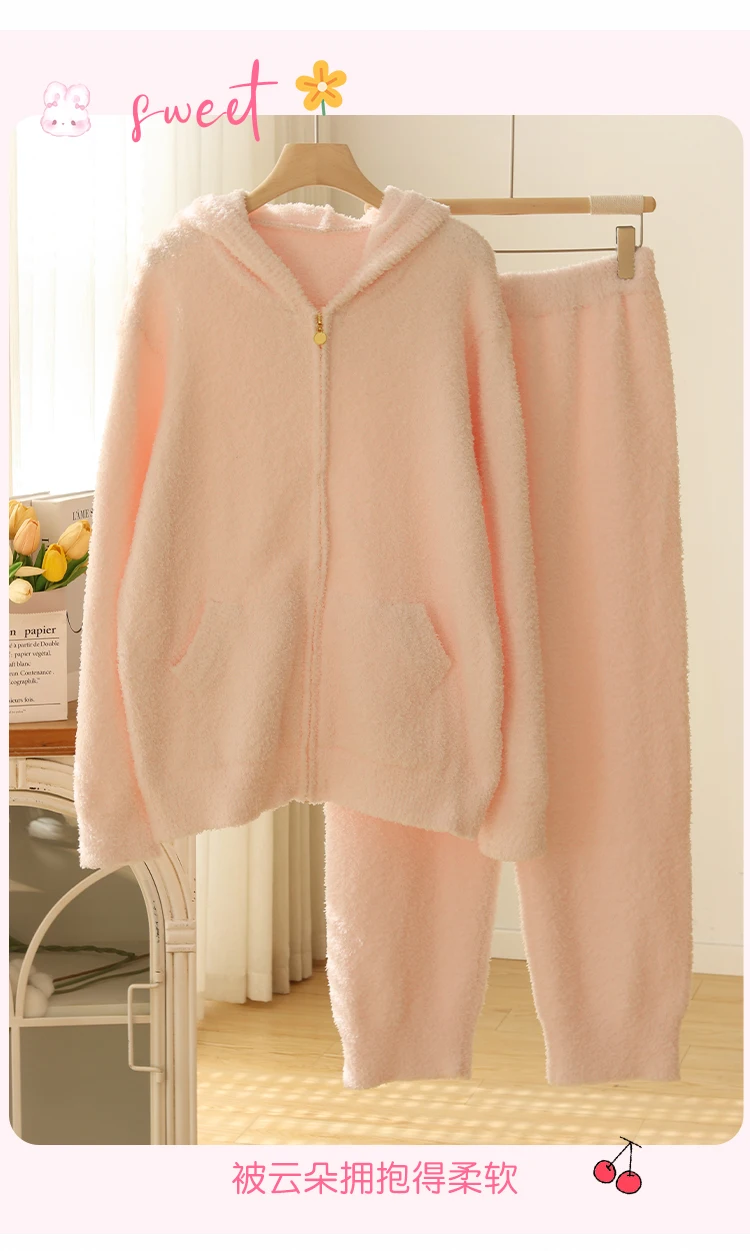 بيجامة شتوية سميكة ودافئة بغطاء للرأس وسحاب كارتونية لطيفة وناعمة على الطراز الياباني ملابس منزلية يمكن ارتداؤها للفتيات #6