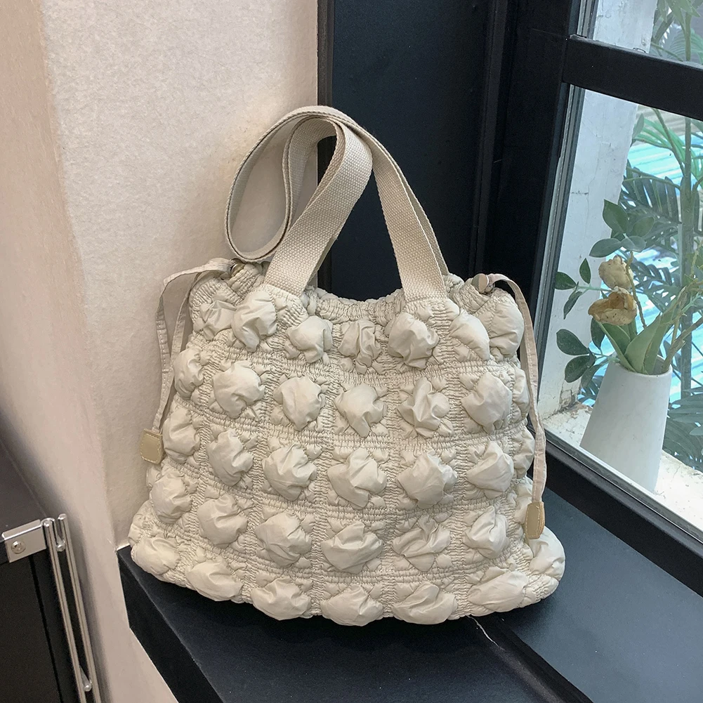 

Women Puffer Tote Handbag Large Capacity Quilted Shoulder Bag Drawstring Down Armpit Bag Commuting Bag