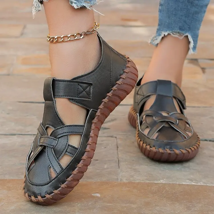 Women Sandals 2024 Summer Shoes  Leather Covered Toe Soft Casual Walking Zapatos Mujer openwork Big Size 41 Platform Sandals