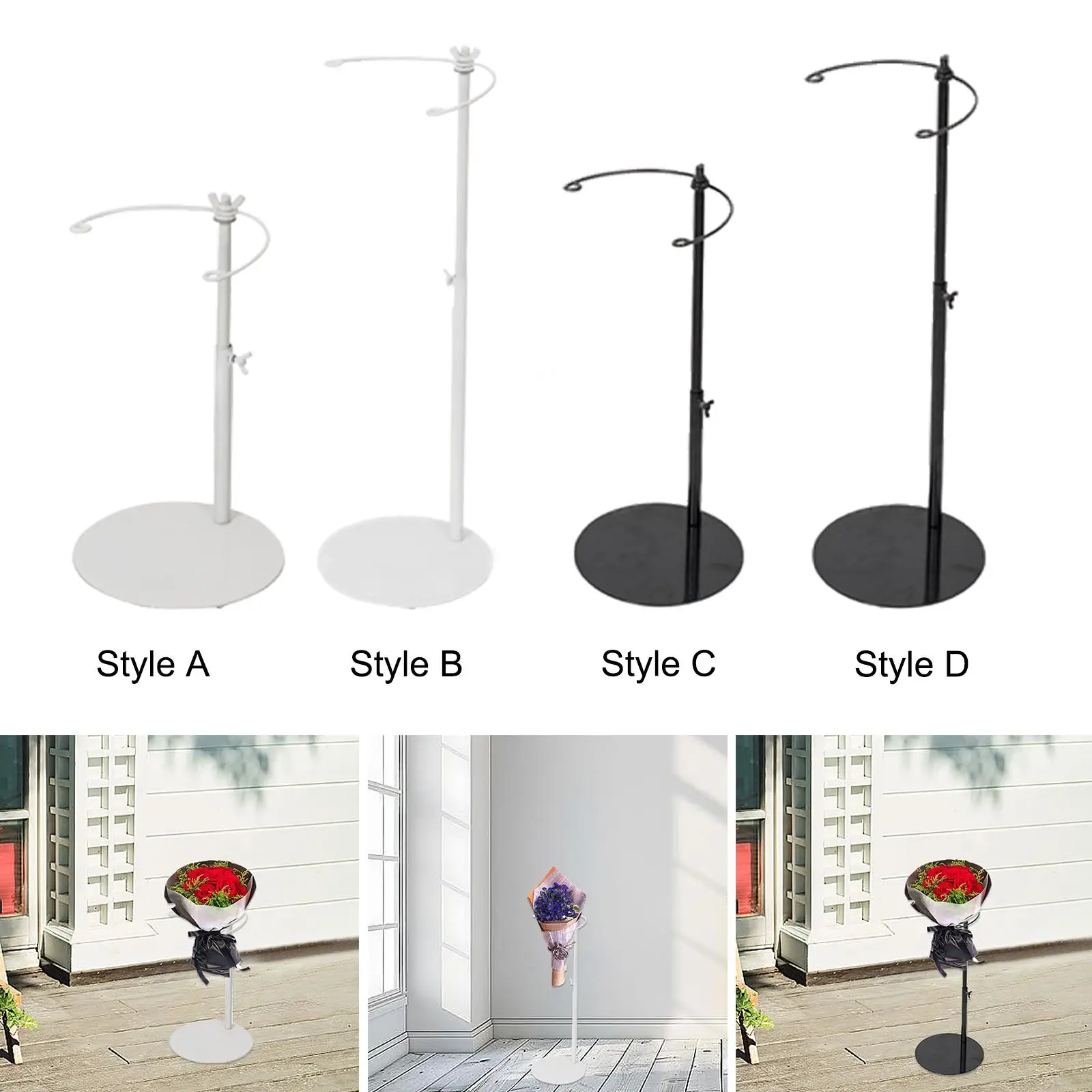 Flower Display Stand Iron Adjustable Height Bouquet Holder with Sturdy Base for Home Office Events