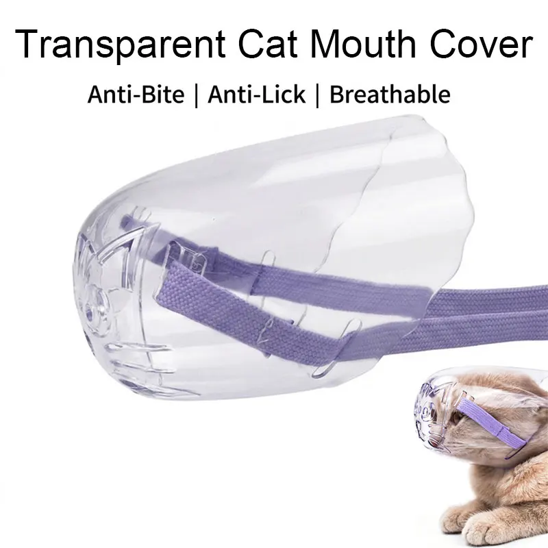 

Transparent Cat Muzzle Breathable Adjustable Hollow Anti-Bite Cats Head Cover for Kitten Cut Nails Grooming Bathing Pet Supplies
