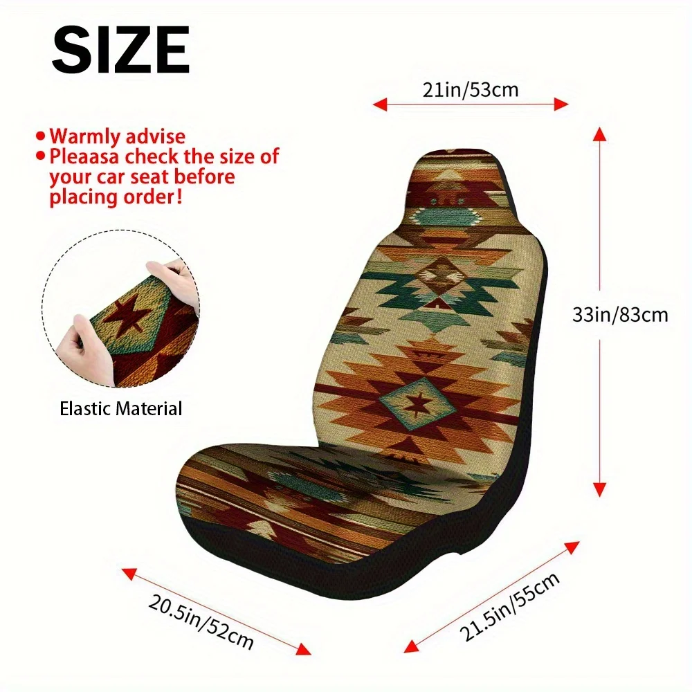 2pcs Geometric Tribal Pattern Car Seat Cover Set – High-Quality Fit For Most Cars, Stylish And Durable Seat Protectors For Men