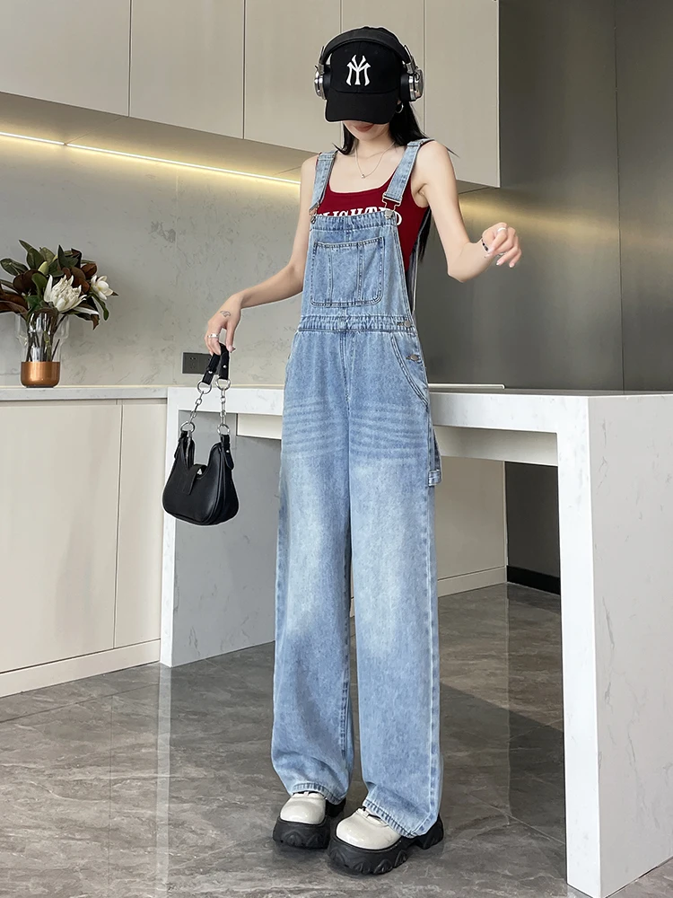 

Anti-Aging High Waist Denim Overalls Women's Spring Summer Autumn New Style Casual Loose Wide Leg Jumpsuits Workwear