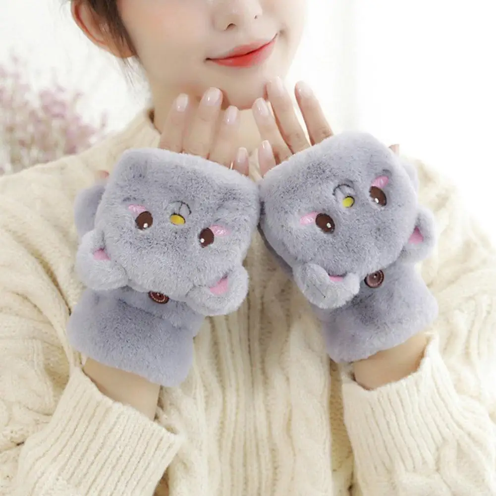 2024 New Cute Knit Mittens Plush Fingerless Gloves Flip Half Finger Driving Glove Winter Soft Warm Thick Gloves For Women Girl