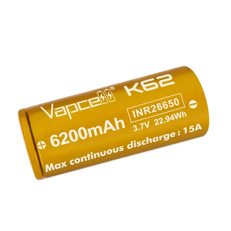 Original Vapcell K62 INR 26650 Battery 6200mAh Highest Capacity 15A 3.7V Rechargeable Lithium Battery For Flashlight VapeMod Toy