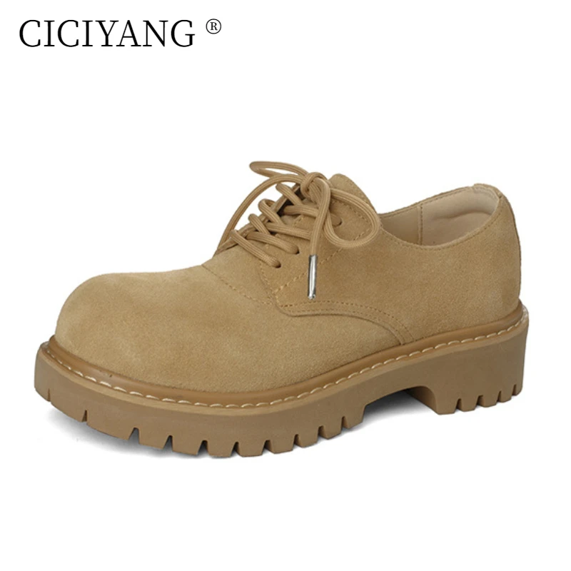 

CICIYANG Women Retro Oxford Shoes 2025 Spring New Suede Non-slip Derby Shoe Female Large Size Big Head Fashion Loafers for Women