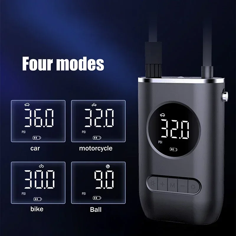 

Portable Tyre Inflator Digital Air Pump, Cordless Air Compressor With LED Light, 150 PSI Rechargeable Tyre Pressure Pump