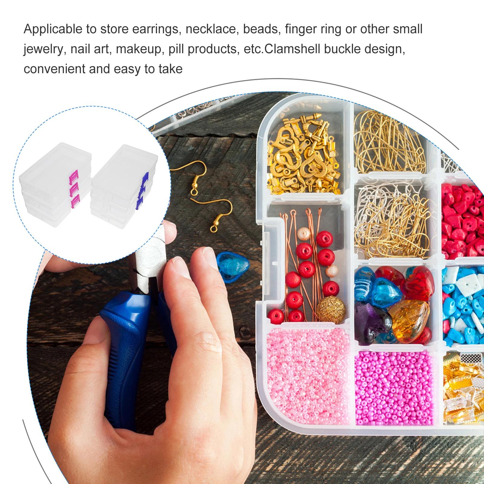 

6Pcs Storage Boxes PP Plastic Lockable Clear Lid For Makeup Earrings Beads Accessories Small Parts Box Plastic