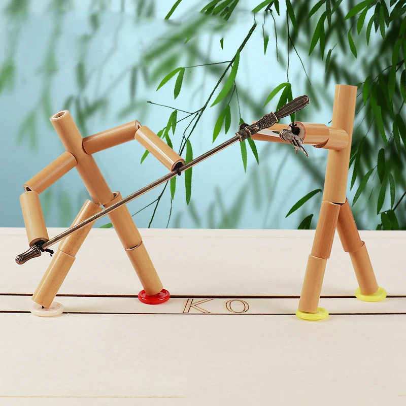 Bamboo interactive toy handmade homemade small bamboo people assembled model diy two-player battle toys bamboo pull string dolls