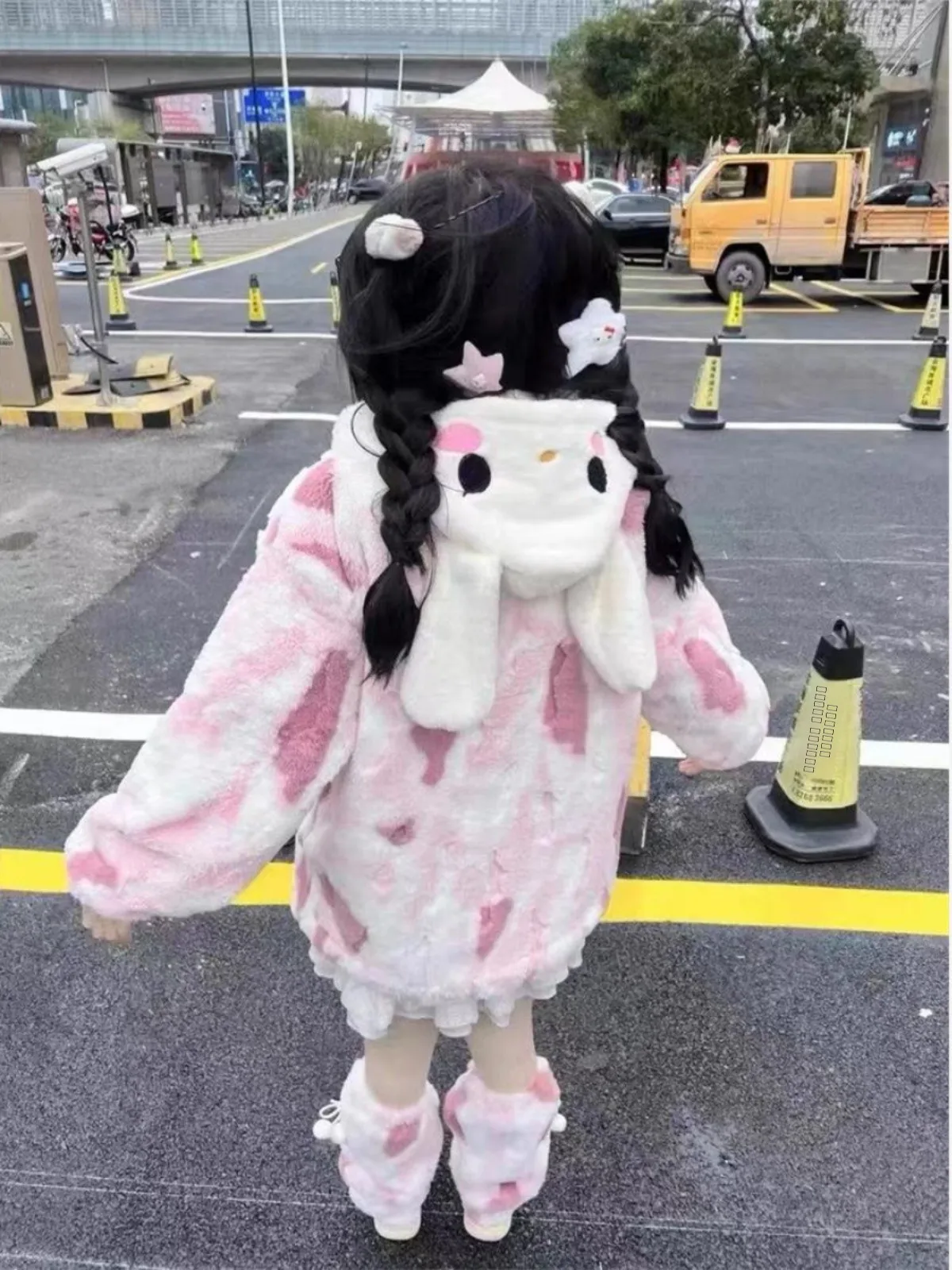 

Милое пальто с капюшоном и ушками кролика, на флисовой подкладке, женское, свободное, зимнее, хлопковое, в стиле Y2K, с длинными рукавами, средней длины