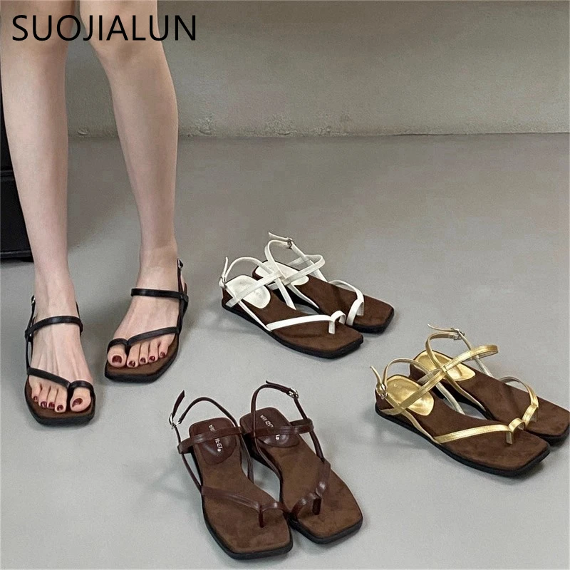 

SUOJIALUN/2025 новые брендовые женские сандалии, модные туфли-гладиаторы, женские элегантные уличные модельные шлепанцы с узким ремешком