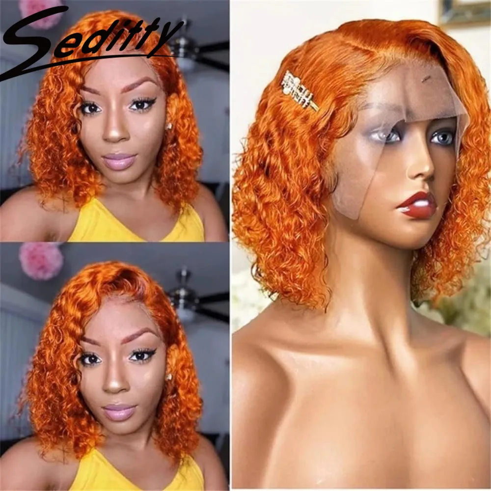 

orange 350 Burgundy Short Bob Wig Human Hair 13x4 Lace Front Wig Brazilian Deep wave Water wave straight hair Wigs For Women