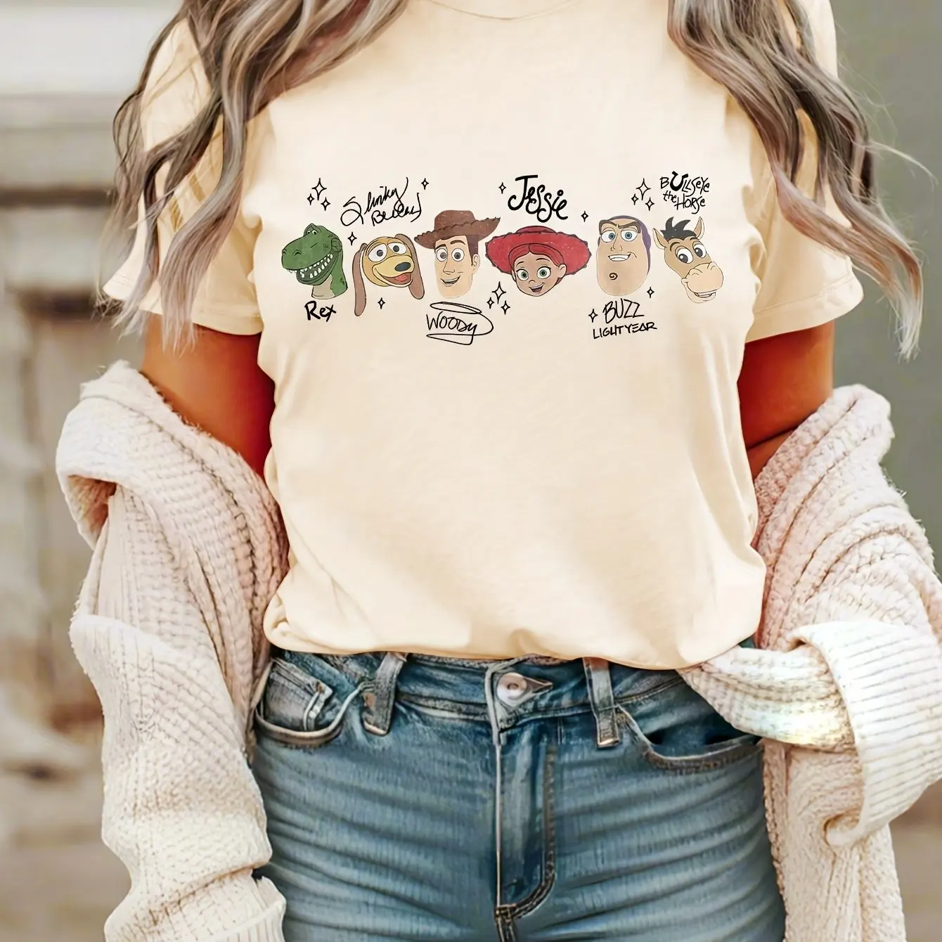 

Disney Toy Story Woody Bass Boys Girls Summer T-Shirt Family Parent-Child Clothing Casual Loose Comfort Short Sleeve Men Women