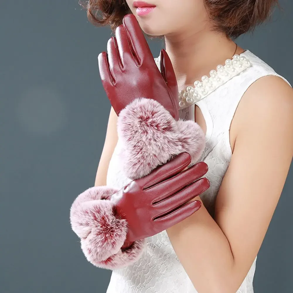 

Cycling Driving Ski Fur Wrist Mittens Gloves Winter Warm Gloves Touch Screen