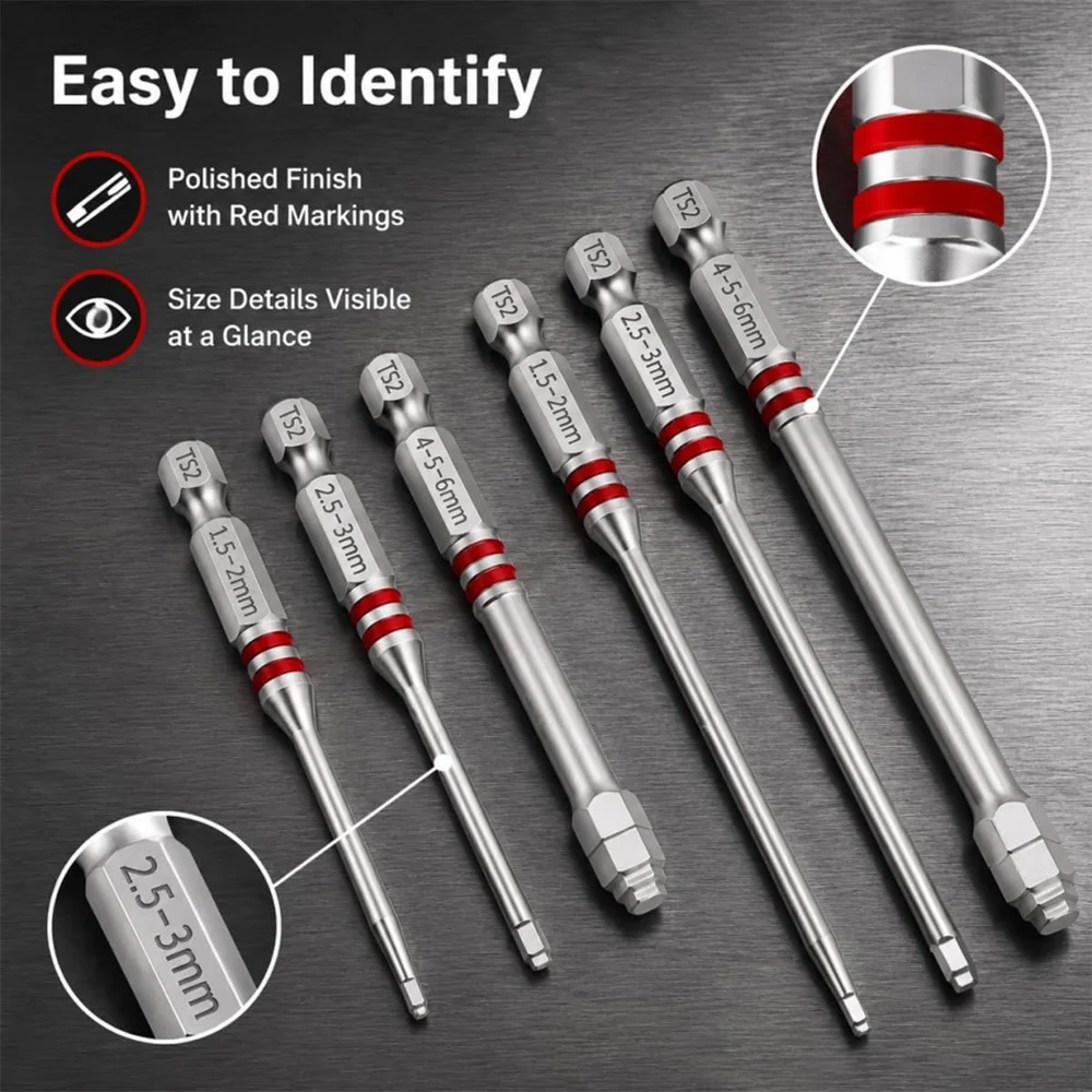 6Pcs Magnetic Hex Screwdriver Bit Set, Stepped Allen Wrench Drill Bits with 1/4