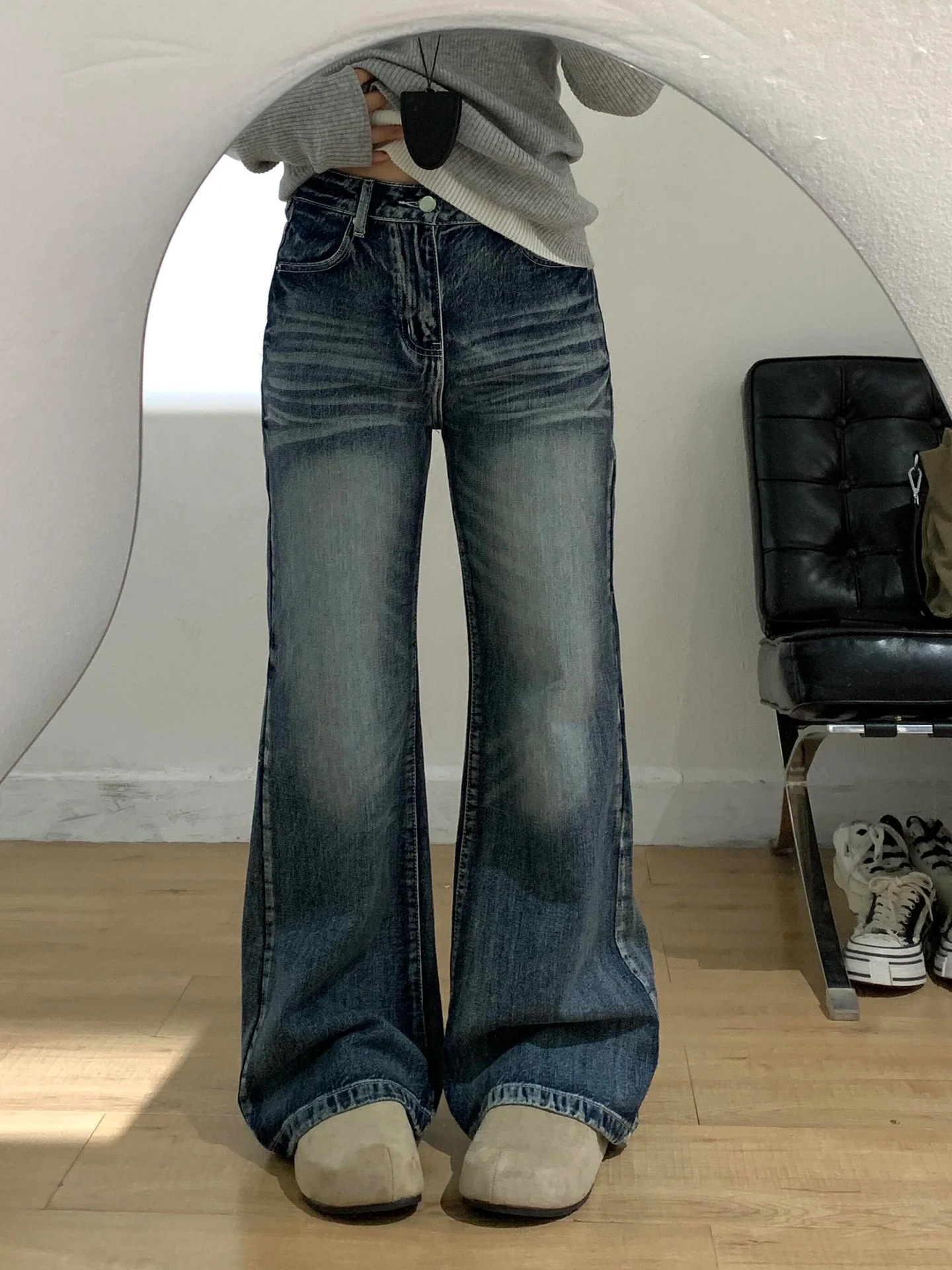 

plus Size Women's High Waist Wide Leg Bell Bot Denim Jeans Casual Comfortable Cotton Blend Fall Season Faion plus Size