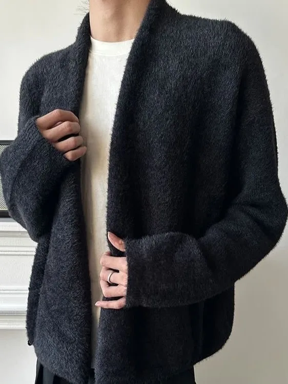 

Мужской теплый кардиган крупной вязки с V-образным вырезом, имитация меха, мягкий и гладкий, для осени и зимы