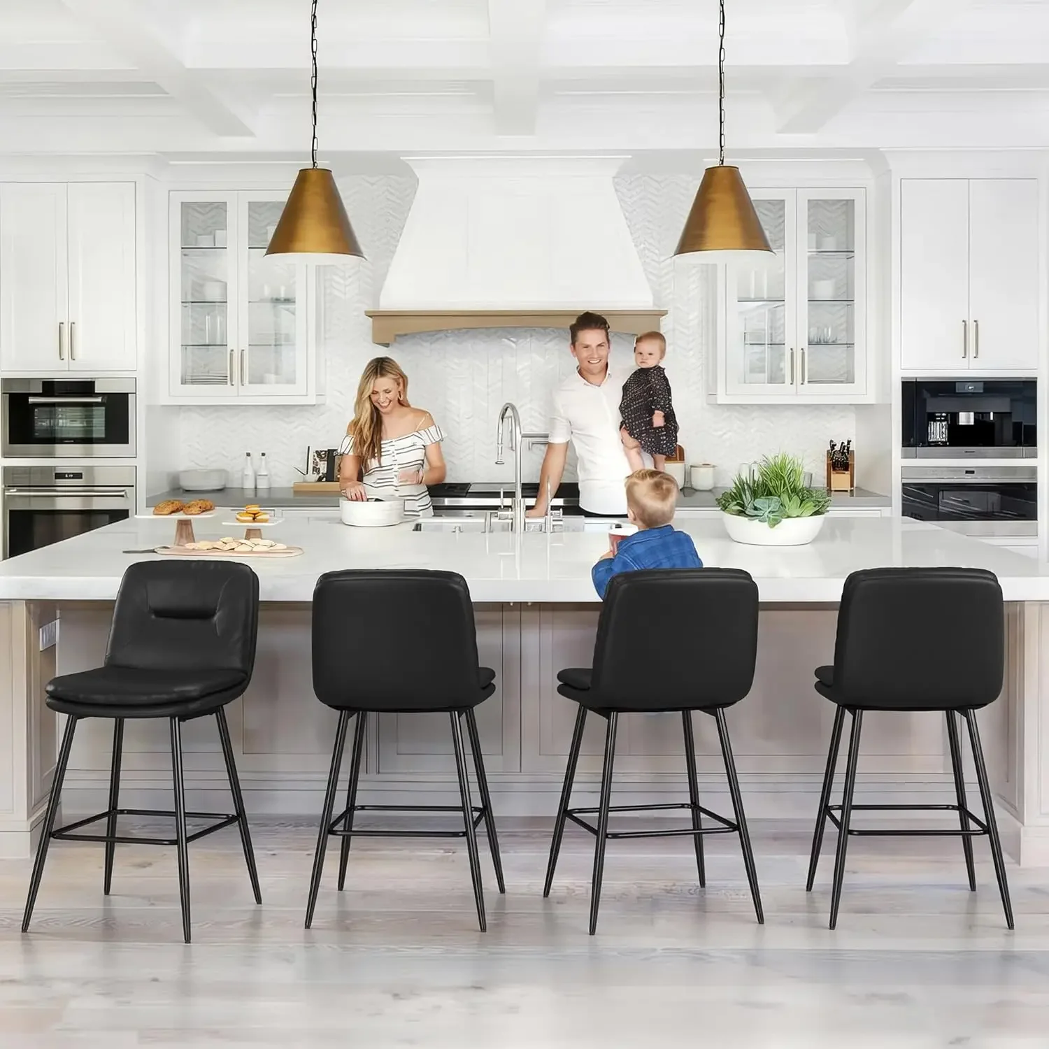 [سعر مخفض، حار بيع! ]مجموعة مقاعد بار مكونة من 2، مقاعد بار منجدة بطبقة مزدوجة لجزيرة المطبخ، فو لو