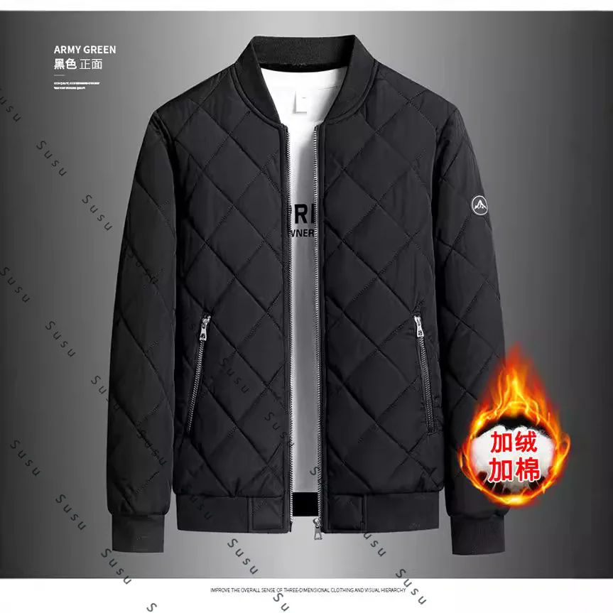 

2025 new high-quality velvet thickened thermal cotton men's jacket baseball collar solid color casual large size men's jacket