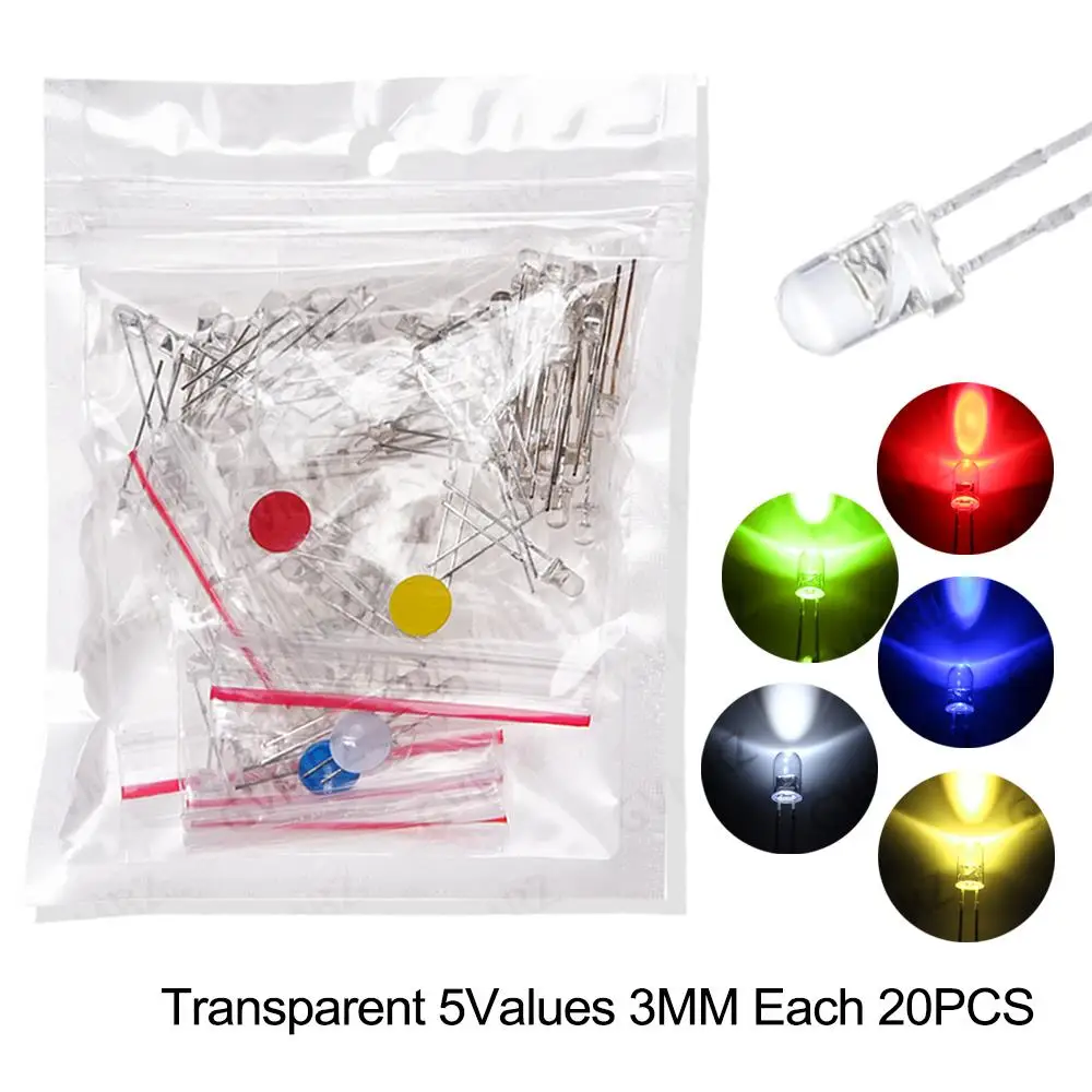3MM 5MM  Blue Yellow Orange Light Emitting Diodes Electronics Kit F3 F5 LED Diode Assorted Kit White Green Red Luminous LED Red