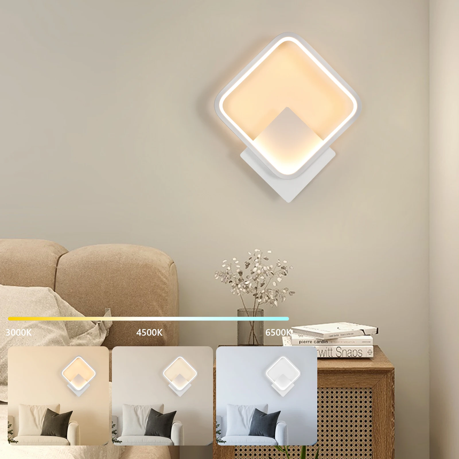 Lampade da parete moderne con paralume in acrilico, lampada da parete a LED 17W, tre colori, per camera da letto, soggiorno, corridoio, applique decorative, specchio da bagno, corridoio.