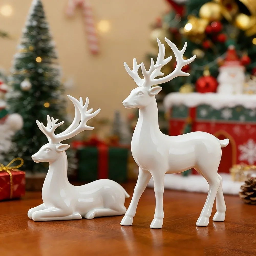 Creative Deer Desktop Ornament Sitting/Standing Position Modern Christmas Deer Statue Exquisite Cute Elk Figurine Office Desktop