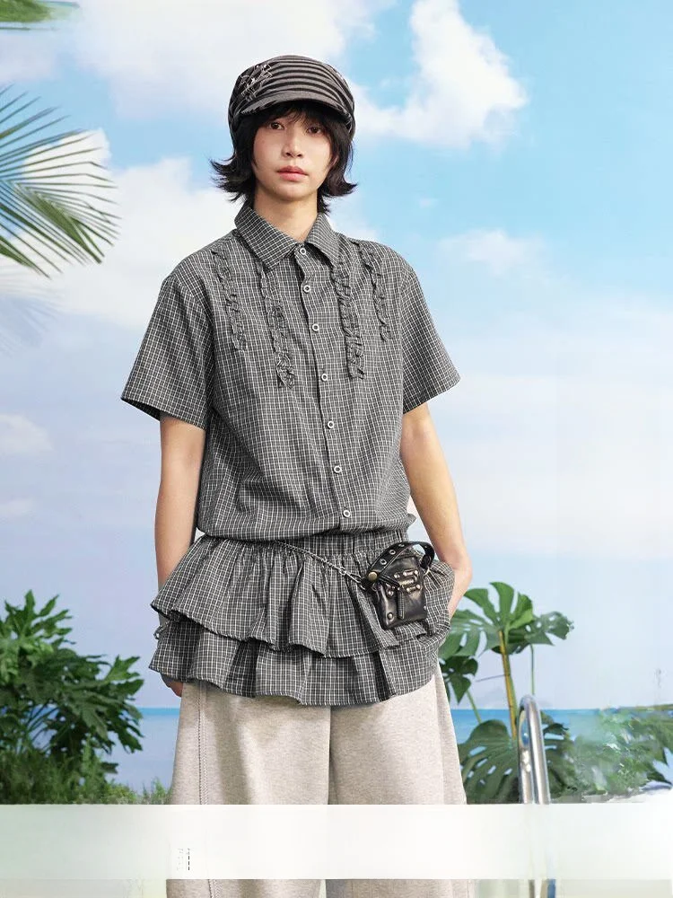 

Saotome Summer Cotton Shirt Dress with Multi-Layered Hem And Wood Grain Lightweight Casual Style Women's Fashion