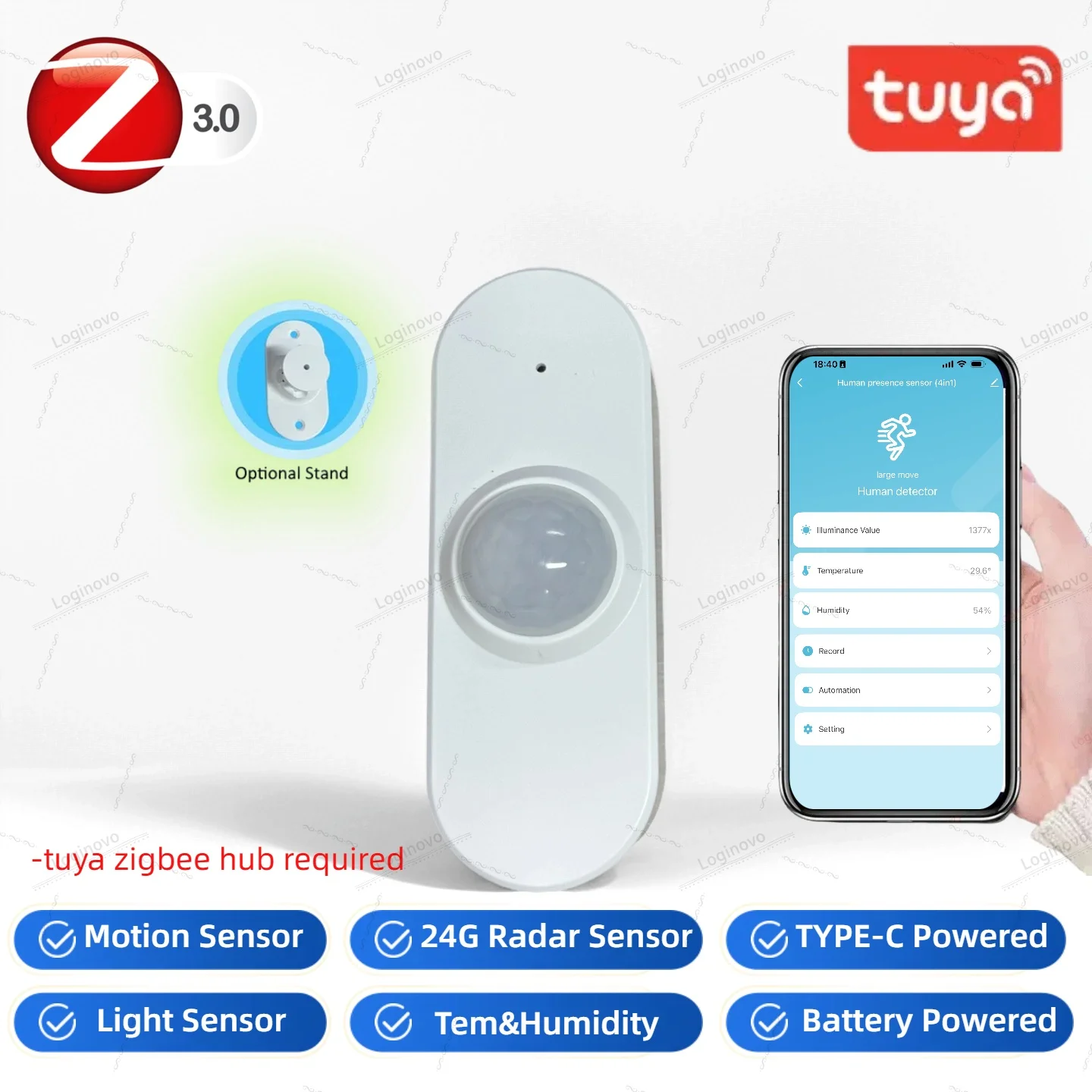 

Zigbee Human Presence Detector Tuya 24G Mmwave Radar Motion Sensor Brightness Detection Temperature Humidity Monitor For 4in1