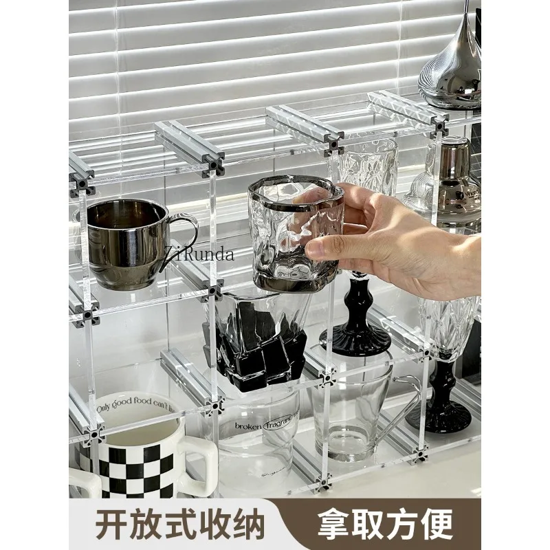 رف تخزين النبيذ على الزجاجات الصغيرة لسطح المكتب، رف عرض شفاف لزجاج النبيذ، تخطيط بيسترو عائلي