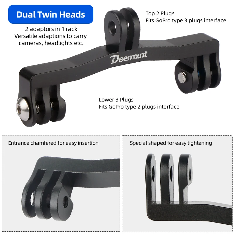 Dual Twin Metal Adaptor Sports Camera Headlight 1 to 2 Connector Bicycle Computer Bracket Extension Holder Fits GoPro Interface image 3
