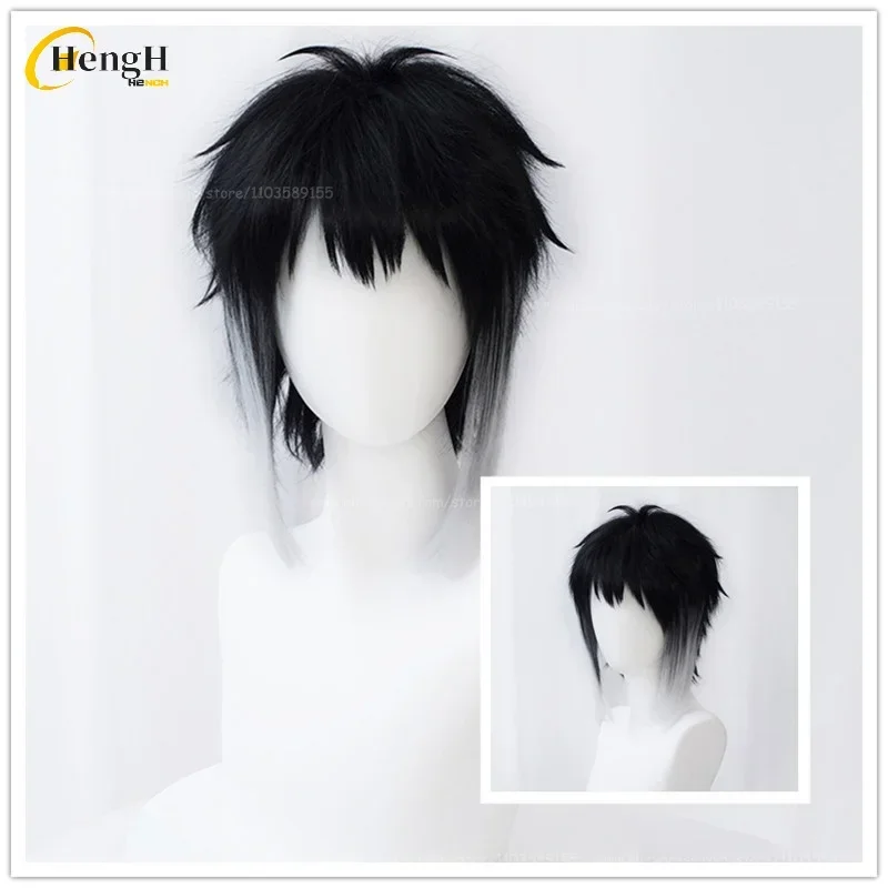 Peruka Syntetyczna Ryunosuke Akutagawa Cosplay Anime Krótka 30cm Czarno-Biała Gradientowa Odporna na Ciepło Halloween Party Nowe Peruki