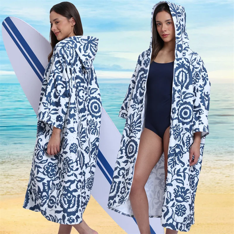 Zipper Closure Adult Hooded Bathrobe Microfiber Quick Dry Towel Poncho Swimming Beach Surfing Cape gym towel gimnasio
