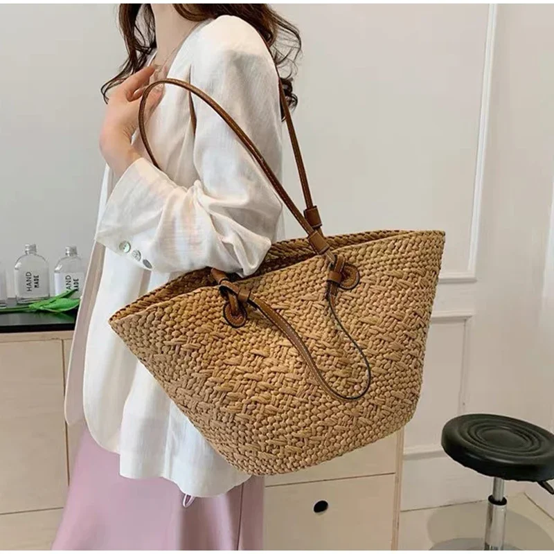 Neue Schulter Tasche Handgemachte Stroh Gewebt Große Kapazität Marke Hochwertige Korb Tasche Sommer Strand Urlaub Mode Handtasche Forwomen – Detail 11
