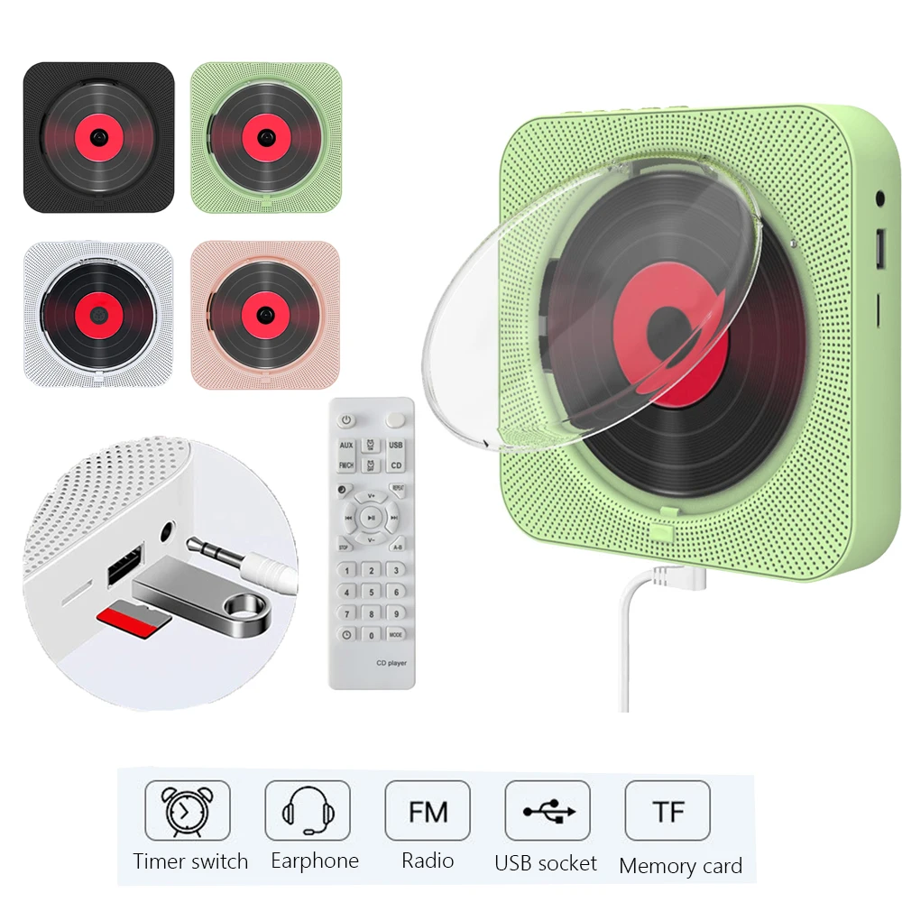 KC909 CD Player Bluetooth5.1 Speaker Stereo CD Players LED Screen Portable 3.5mm CD Music Player with IR Remote Control FM Radio