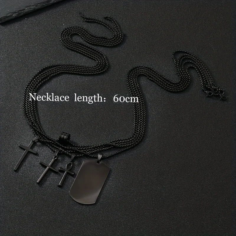 5pcs Fashionable Stainless Steel Necklaces Classic Minimalist Black Cross Necklace 60cm Men's Dating Casual Necklace Accessories