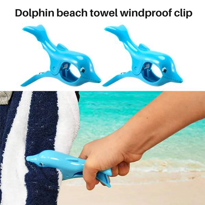 Beach Towel Clips Plastic Quilt Clips Clamp Holder Sunbed Pegs Laundry Pegs Windproof Clothes Clips, Dolphin