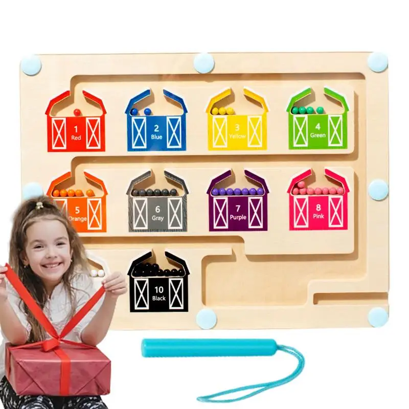 Magnetic Color Number Maze Montessori Educational Toys Wooden Number Color Counting Board Puzzles Interactive Board Game toys